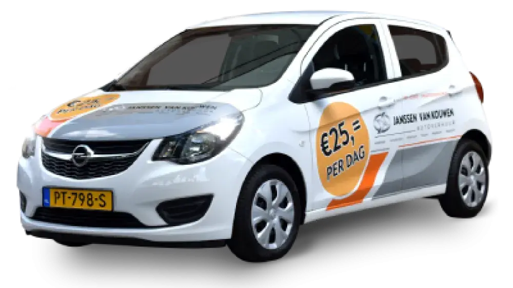JVK Verhuur Opel Karl met reclame